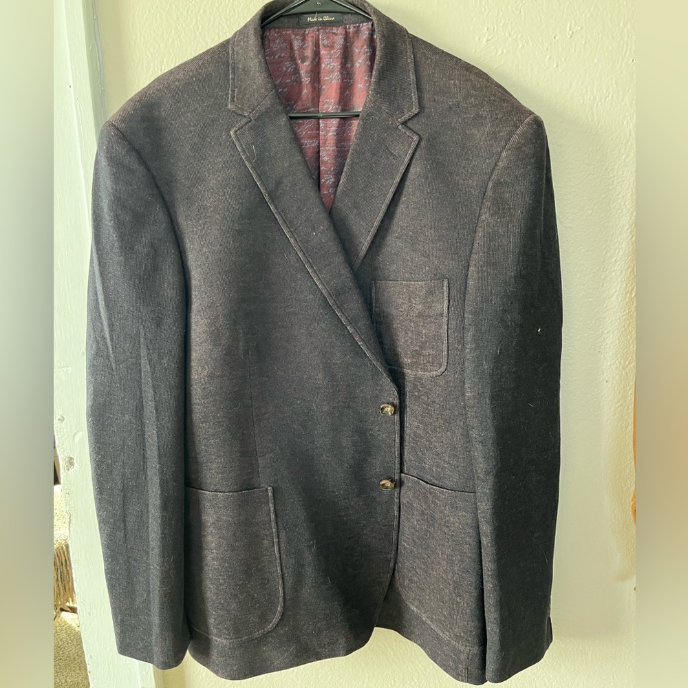 1…like no other Men’s Charcoal-Maroon cotton/linen 2 Button Blazer